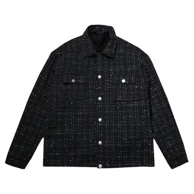 小香风外套男高级感棉衣香风男士春季千鸟格纹小香夹棉黑色棉服男