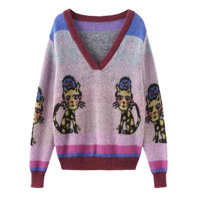 tanni设计感印花V领套头针织衫