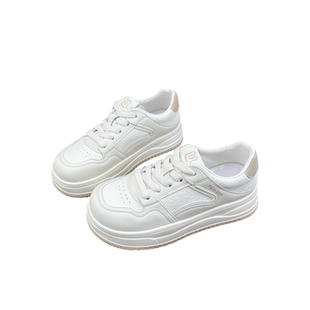 真皮厚底轻便百搭小白鞋女2026春季新款韩版圆头系带运动休闲鞋女