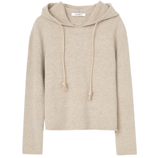 【纯羊毛】LANCY/朗姿2025冬新款简约休闲连帽针织衫女松弛感上衣