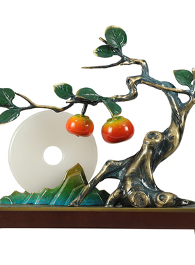 平安喜事柿子玉扣摆件送礼