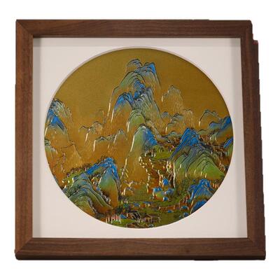 礼师傅铜雕画千里江山图办公家居桌面装饰錾刻金属画摆台商务礼品