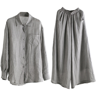 兮风品牌复古怀旧气质苎麻套装女2025春夏超仙佛系禅意茶服两件套