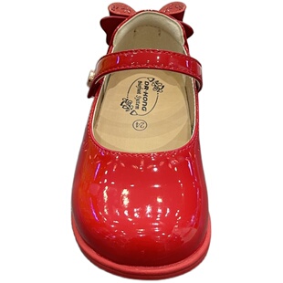 江博士2024春女童二阶段红色学生舒适防滑礼仪小皮鞋B1500544