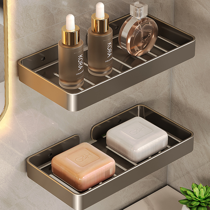 卫生间置物架浴室收纳架免打孔厕所洗漱台墙上不锈钢肥皂盒壁挂式