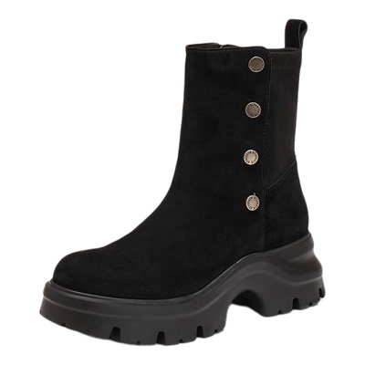 思加图2025新款复古运动靴厚底中筒靴通勤黑色女靴子EJA05DZ5