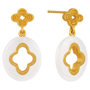 潮宏基非遗花丝海棠黄金耳坠5G足金耳环耳钉和田玉海棠纹礼物女