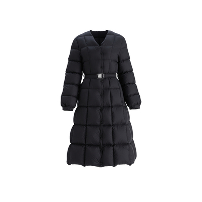 OBEG欧碧倩冬季火山岩v领收腰羽绒服长款过膝保暖外套女10484144