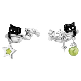 敲可爱!原创无耳洞黑猫青苹果耳夹高级感耳骨夹甜酷星星耳挂耳饰
