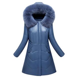 真皮羽绒服女中长款海宁皮衣加绒加厚女士皮棉袄大码妈妈皮草外套