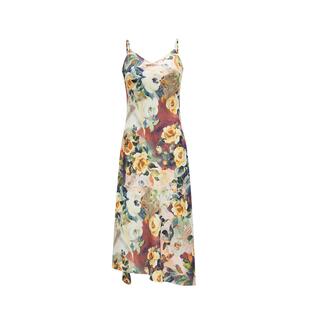 tq区绫致Vero Moda连衣裙女秋冬V领A摆印花度假风吊带长裙