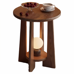 家用沙发边几实木小桌子客厅小茶几圆桌卧室床头桌复古阳台置物架