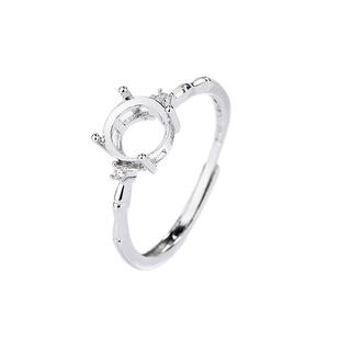 甜美简约时尚镀 S925纯银 女戒指托空托镶嵌圆形翡翠宝石钻石蛋面