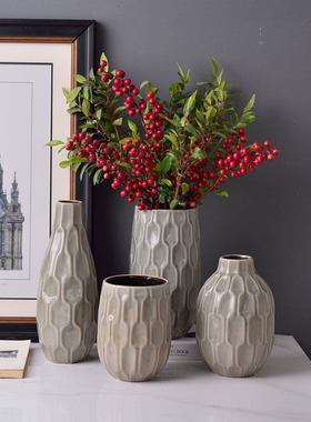 新品 美式复古花园做旧灰蓝色陶瓷花瓶花器家居装饰摆件摆设远山