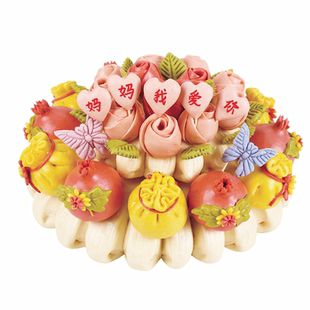 棒棰岛寿桃馒头礼盒老人生日蛋糕手工糕点过寿祝寿包点心花馍勃勃