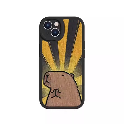 适用苹果系列羊皮可爱水豚手机壳