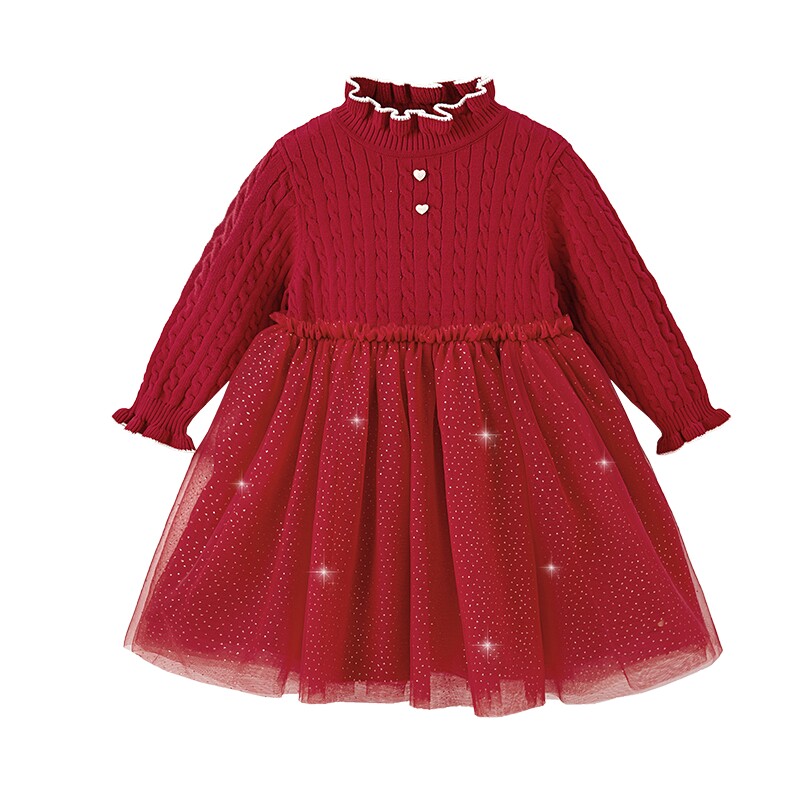 [春秋新品]女童连衣裙大童加绒公主裙秋儿童春秋红色纱裙宝宝裙子