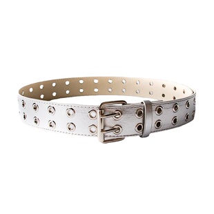 Darkblue 银色未来针扣朋克亚文化男女双孔皮带免打孔小众腰带