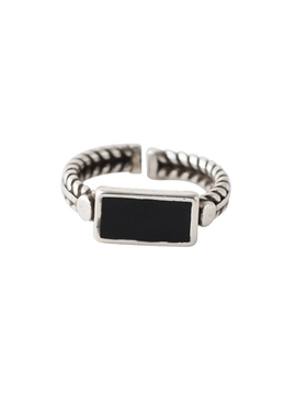 ins潮黑色方形做旧开口戒指