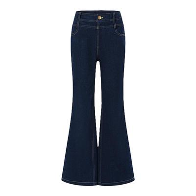 deepmoss高腰显瘦微喇牛仔裤