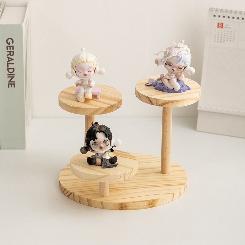 三位小手办展示底座展示架办品桌面手架子公仔实木质展示台木制