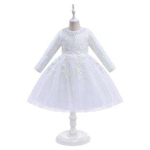 春秋冬女童白色公主裙婚纱裙子儿童长袖蓬蓬连衣裙中大童演出礼服