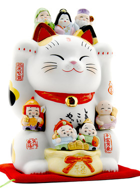 日本药师窑陶瓷招财猫开业礼物七福神时尚女神精致开运摆件超大