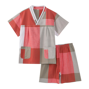 2025新款汗蒸服纯棉女款格子柔软带胸垫洗浴浴服按摩服桑拿服男款