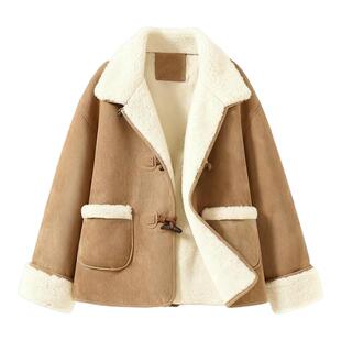 班尼路S&K系列巴恩风夹克女冬2026新款羊羔绒保暖翻领厚外套上衣M