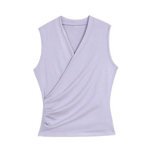 MULVAN 极简韵调 交叉V领针织背心女外穿修身收腰无袖t恤气质上衣