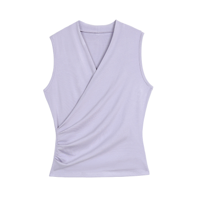 MULVAN 极简韵调 交叉V领针织背心女外穿修身收腰无袖t恤气质上衣