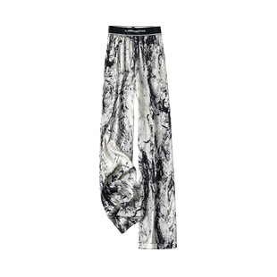 她池慵懒休闲裤2026夏装新款女装水墨画花裤子潮宽松直筒阔腿裤