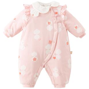 戴维贝拉宝宝拜年服新生儿棉服保暖新款冬季装女宝婴儿新年连体衣