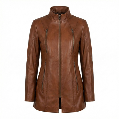 海外代购手作羊皮立领收腰皮衣