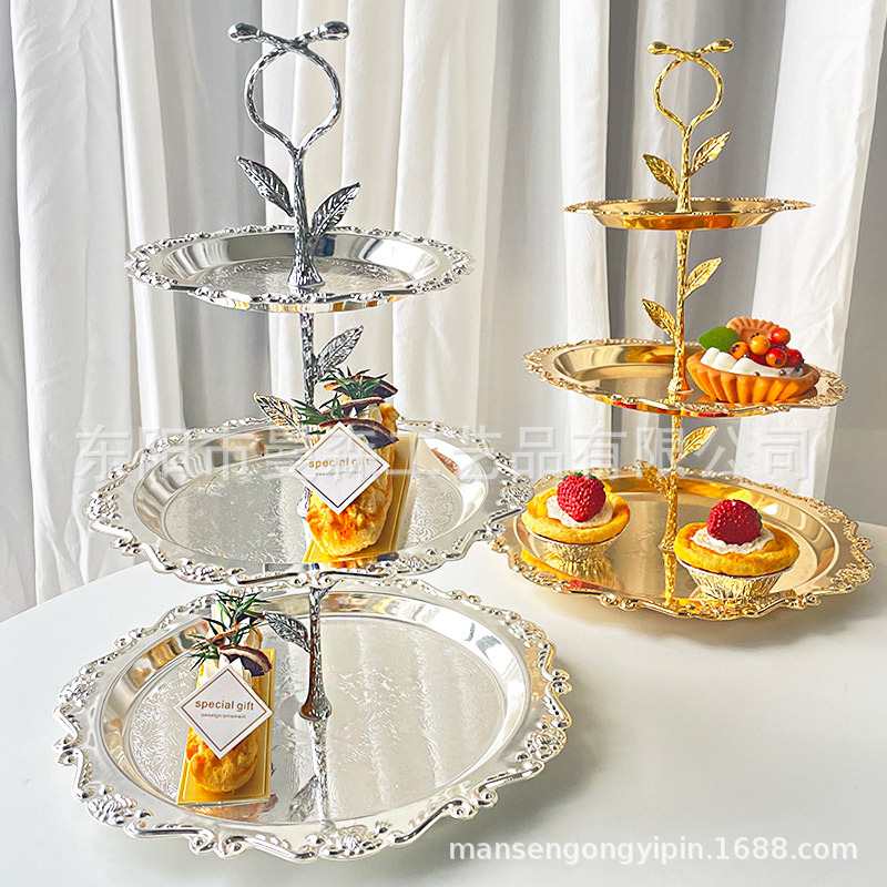 欧式金属三层蛋糕架水果盘婚庆甜品台展示架蛋糕盘茶歇摆台下午茶