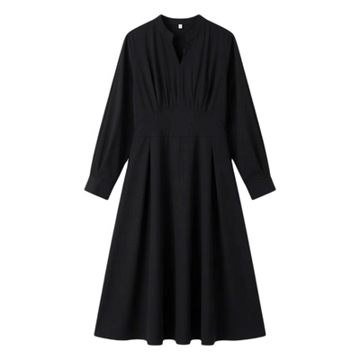 V领褶皱收腰宽松短袖衬衫连衣裙