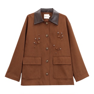 芭依璐2026春装新款复古时尚钉钻装饰休闲小香风重工长外套女