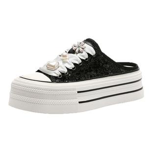 St&Sat/星期六春秋亮片系带穆勒鞋厚底增高包头半拖女SSC2114C76