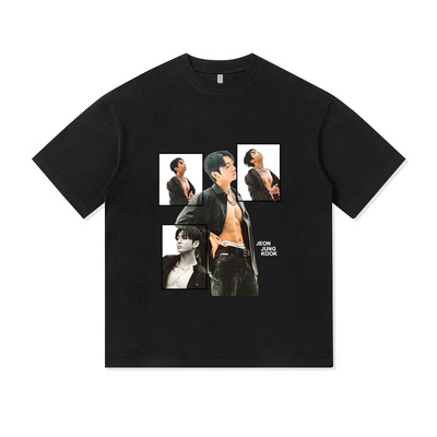田柾国BTS写真拼图设计粉丝应援服周边重磅纯棉T恤半袖杉情侣男女