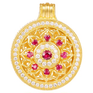 宝石矿工 足金「步步生莲」系列 钻石红宝石吊坠新中式