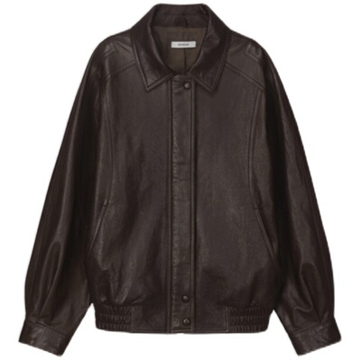 小羊皮复古皮革外套女