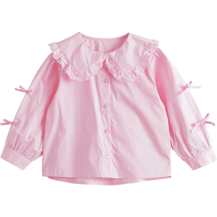 马克珍妮女童花边娃娃领蝴蝶结衬衫儿童衬衣2025年秋装新款551671