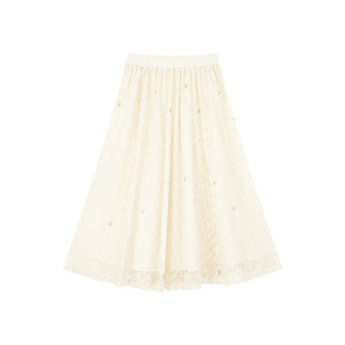 一城画一夏季宽松大A摆绣花印花松紧设计伞裙中款半裙女