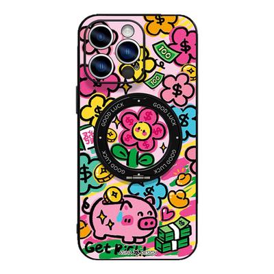 好运发财小花适用苹果17Promax手机壳新款ip15磁吸带支架iPhone16Pro保护套支点红色新年14全包Ho3可爱蛇13pm