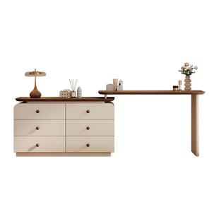 转角梳妆台斗柜一体实木中古风化妆桌现代卧室简约床头柜收纳储物