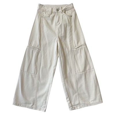 小小家小个子斜裁阔腿牛仔裤