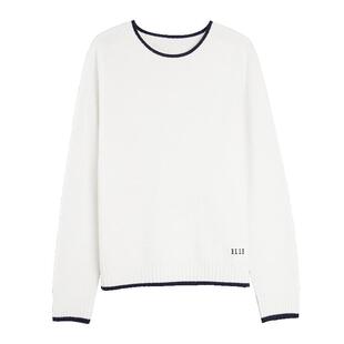 【100%绵羊毛】ELLE白色圆领毛衣女2025冬新款简约休闲撞色针织衫