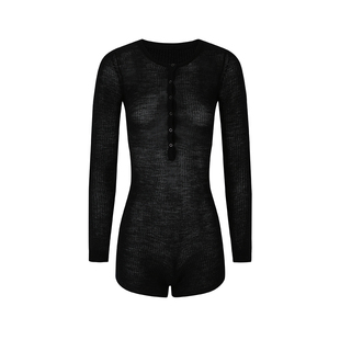 PEMPL 连体衣女春夏新款黑色半透针织长袖修身显瘦连体裤开衫出游