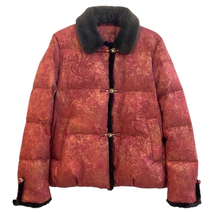 专柜品牌90%鸭绒羽绒服女士国风刺绣盘扣妈妈装羽绒衫毛翻领拼接