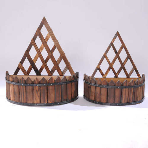 尖头栅栏花盆壁挂多肉花槽挂盆吊盆碳化木防腐木花箱吊篮阳台花架